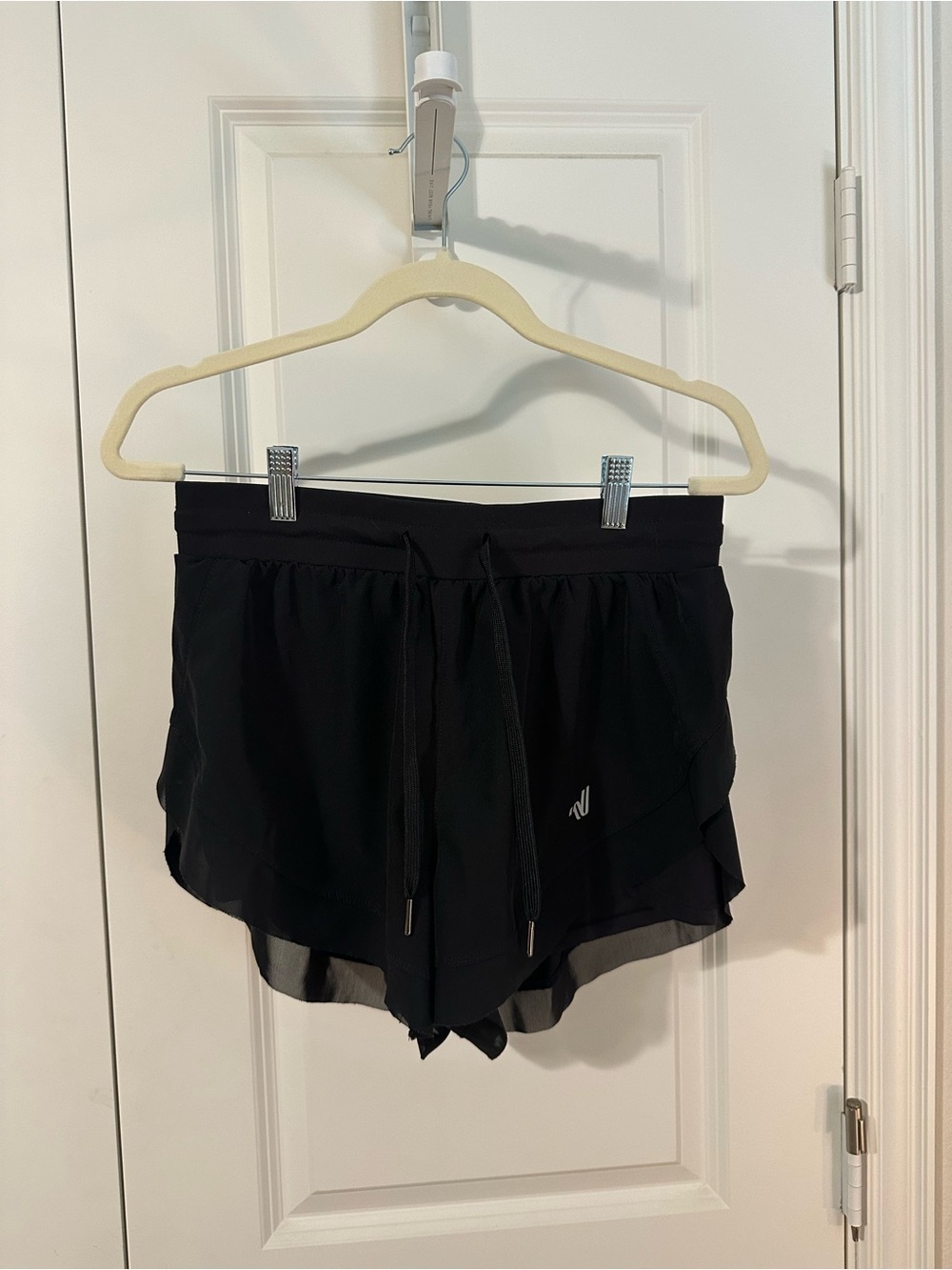 Varsity Black Women's Layered Running Shorts with Drawstring